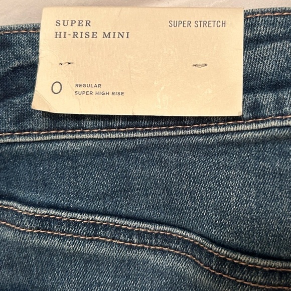 American Eagle Super Hi-Rise Mini Jean Skirt Stretch Embroidered Distressed SZ 0 - Picture 11 of 13